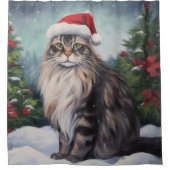 Maine Coon Kat in Sneeuw Kerstmis Douchegordijn (Voorkant)