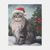 Maine Coon Kat in Sneeuw Kerstmis Fleece Deken (Voorkant)