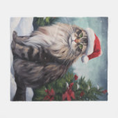 Maine Coon Kat in Sneeuw Kerstmis Fleece Deken (Voorkant (Horizontaal))