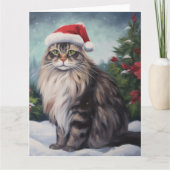 Maine Coon Kat in Sneeuw Kerstmis Kaart (Voorkant)