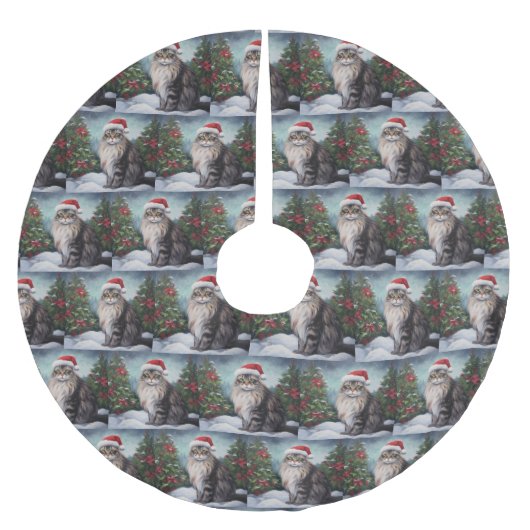 Maine Coon Kat in Sneeuw Kerstmis Kerstboom Rok (Voorkant)