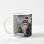 Maine Coon Kat in Sneeuw Kerstmis Koffiemok (Links)