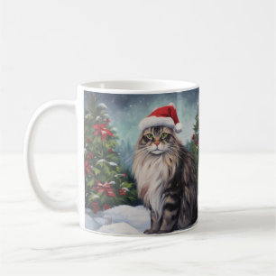 Maine Coon Kat in Sneeuw Kerstmis Koffiemok