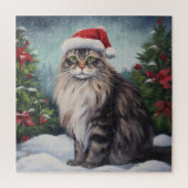 Maine Coon Kat in Sneeuw Kerstmis Legpuzzel (Verticaal)