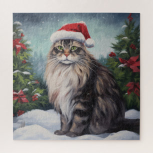 Maine Coon Kat in Sneeuw Kerstmis Legpuzzel
