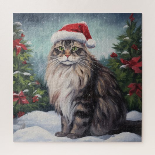 Maine Coon Kat in Sneeuw Kerstmis Legpuzzel (Verticaal)