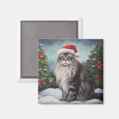 Maine Coon Kat in Sneeuw Kerstmis Magneet (Voorkant / Achterkant)