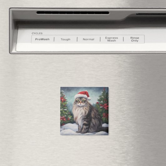 Maine Coon Kat in Sneeuw Kerstmis Magneet (Insitu (Vaatwasser))