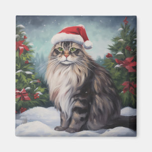 Maine Coon Kat in Sneeuw Kerstmis Magneet