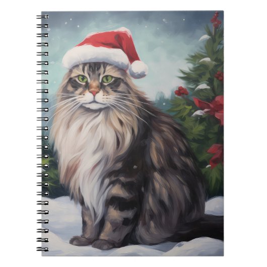 Maine Coon Kat in Sneeuw Kerstmis Notitieboek (Voorkant)