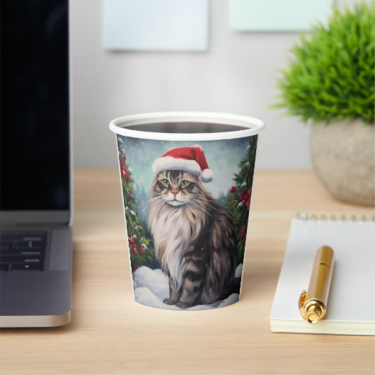 Maine Coon Kat in Sneeuw Kerstmis Papieren Bekers (Insitu)