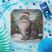 Maine Coon Kat in Sneeuw Kerstmis Papieren Bordje (Feest)