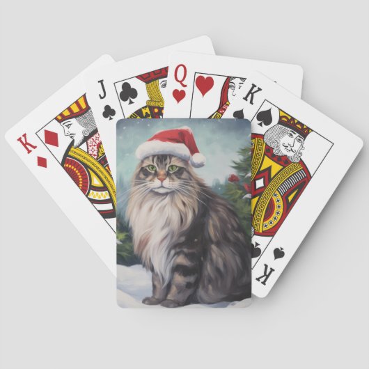 Maine Coon Kat in Sneeuw Kerstmis Pokerkaarten (Achterkant)
