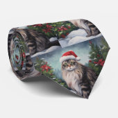 Maine Coon Kat in Sneeuw Kerstmis Stropdas (Opgerold)