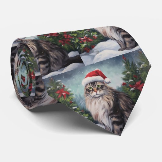 Maine Coon Kat in Sneeuw Kerstmis Stropdas (Opgerold)