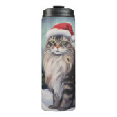 Maine Coon Kat in Sneeuw Kerstmis Thermosbeker (Voorkant)