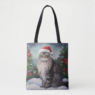 Maine Coon Kat in Sneeuw Kerstmis Tote Bag