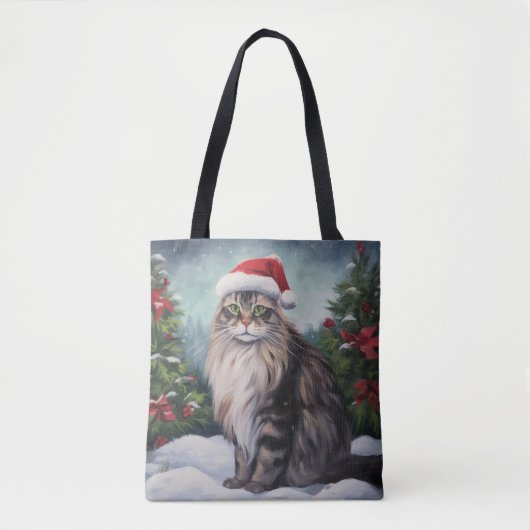 Maine Coon Kat in Sneeuw Kerstmis Tote Bag (Voorkant)