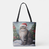 Maine Coon Kat in Sneeuw Kerstmis Tote Bag (Achterkant)