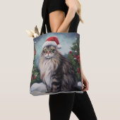 Maine Coon Kat in Sneeuw Kerstmis Tote Bag (Dichtbij)