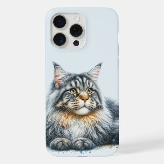 Maine Coon Kat in Waterverf iPhone Hoesje (Achterkant)