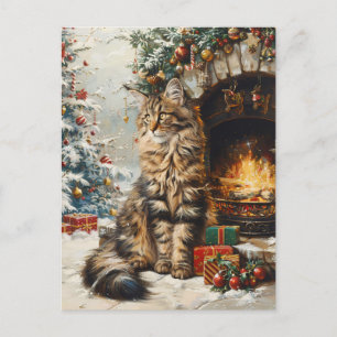 Maine Coon Kat Kerst  Briefkaart