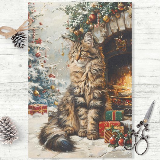 Maine Coon Kat Kerst Decoupage Tissuepapier