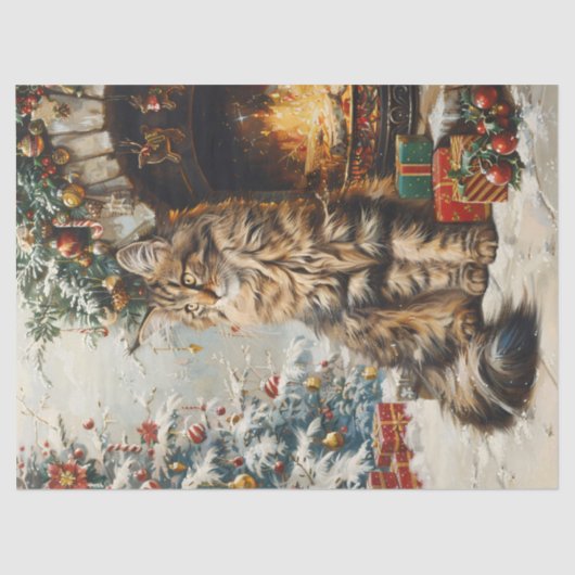 Maine Coon Kat Kerst Decoupage Tissuepapier (Voorkant)