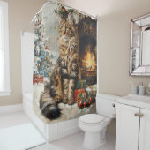 Maine Coon Kat Kerst Douchegordijn (In situ)