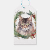 Maine Coon Kat Kerst Krans Festieve Kitten Cadeaulabel (Achterkant)