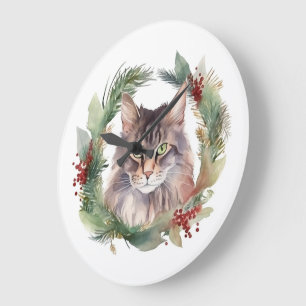 Maine Coon Kat Kerst Krans Festieve Kitten Grote Klok