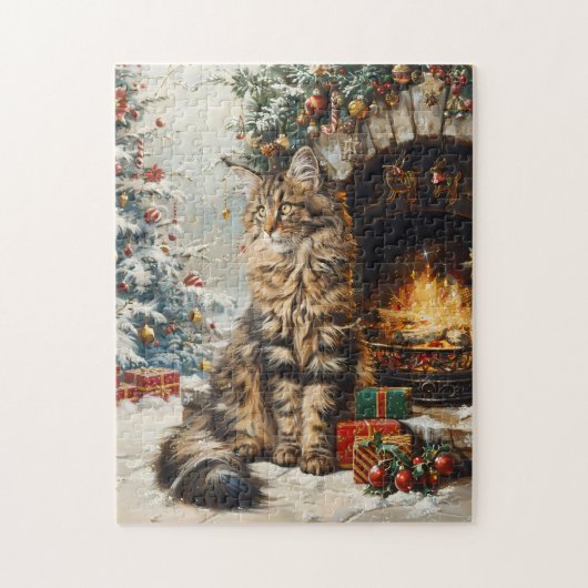 Maine Coon Kat Kerst  Kunst Legpuzzel (Verticaal)
