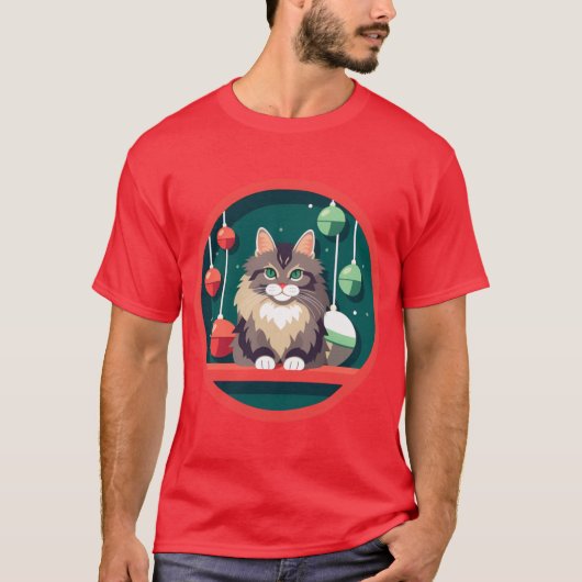 Maine Coon Kat Kerst Ornament T-shirt (Voorkant)