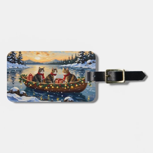 Maine Coon Kat Kerstboot Vakantie Bagagelabel (Voorkant horizontaal)