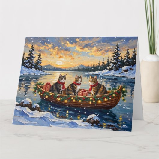 Maine Coon Kat Kerstboot Vakantie Kaart (Voorkant)