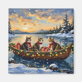 Maine Coon Kat Kerstboot Vakantie Magneet (Voorkant)