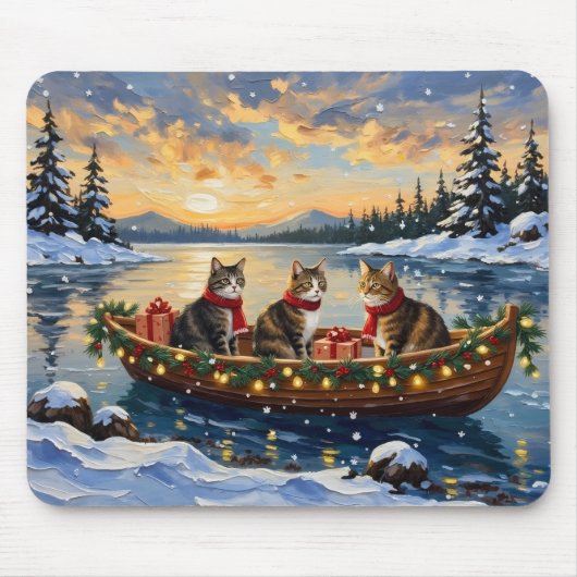 Maine Coon Kat Kerstboot Vakantie Muismat (Voorkant)