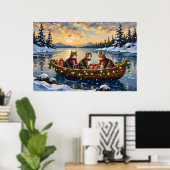 Maine Coon Kat Kerstboot Vakantie Poster (Thuiskantoor)