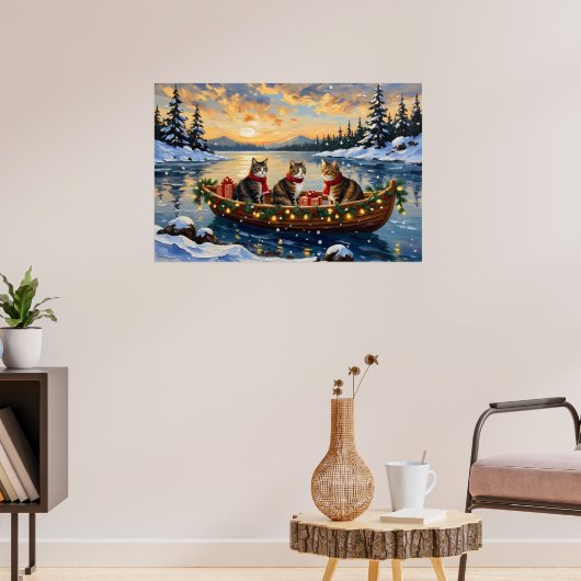 Maine Coon Kat Kerstboot Vakantie Poster (Woonkamer 3)