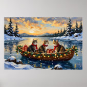 Maine Coon Kat Kerstboot Vakantie Poster (Voorkant)