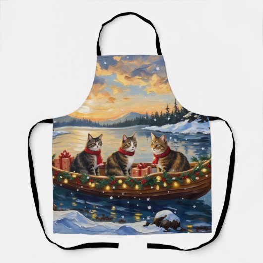 Maine Coon Kat Kerstboot Vakantie Schort (Voorkant)