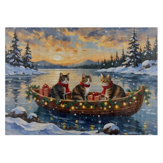 Maine Coon Kat Kerstboot Vakantie Snijplank (Voorkant)
