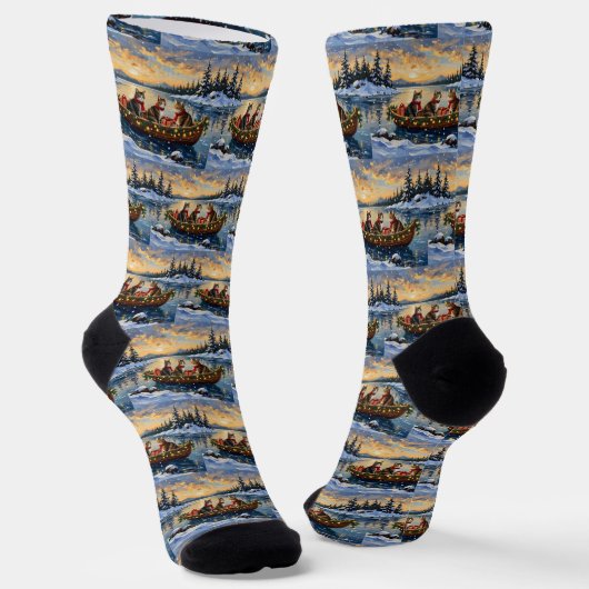 Maine Coon Kat Kerstboot Vakantie Sokken (Gebogen)