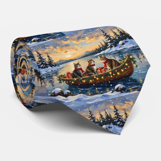 Maine Coon Kat Kerstboot Vakantie Stropdas (Opgerold)