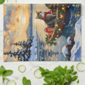 Maine Coon Kat Kerstboot Vakantie Theedoek (Gevouwen)