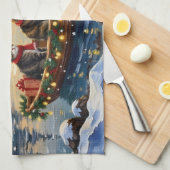 Maine Coon Kat Kerstboot Vakantie Theedoek (Quarter Fold)