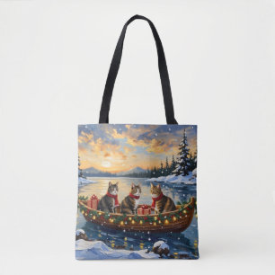 Maine Coon Kat Kerstboot Vakantie Tote Bag