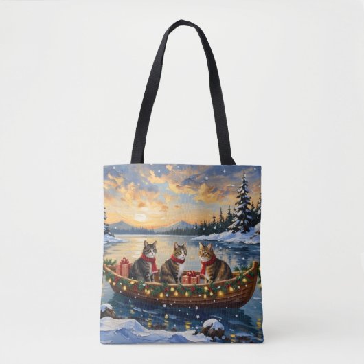 Maine Coon Kat Kerstboot Vakantie Tote Bag (Voorkant)