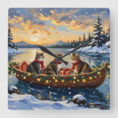 Maine Coon Kat Kerstboot Vakantie Vierkante Klok (Voorkant)