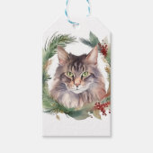 Maine Coon Kat Kerstkrans Feestelijke Kitten Cadeaulabel (Voorkant)